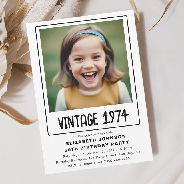 Vintage Milestone Birthday Party Photo  Invitation (Creator Uploaded)