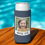 Vintage Milestone Birthday Photo Keepsake Seltzer Can Cooler<br><div class="desc">Celebrate a special milestone with the Vintage Milestone Birthday Photo Keepsake Can Cooler. This stylish can cooler features a charming vintage design, customisable with a favourite photo and birthday details. Made from high-quality insulating material, it keeps beverages cold while adding a personal touch to the celebration. Perfect for birthday parties,...</div>