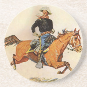 Vintage Military, A Cavalry Officer by Remington Coaster