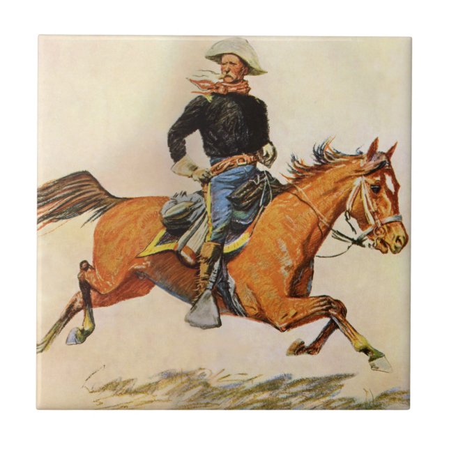 Vintage Military, A Cavalry Officer by Remington Tile (Front)