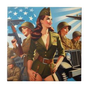 Vintage Military Girl Ceramic Tile