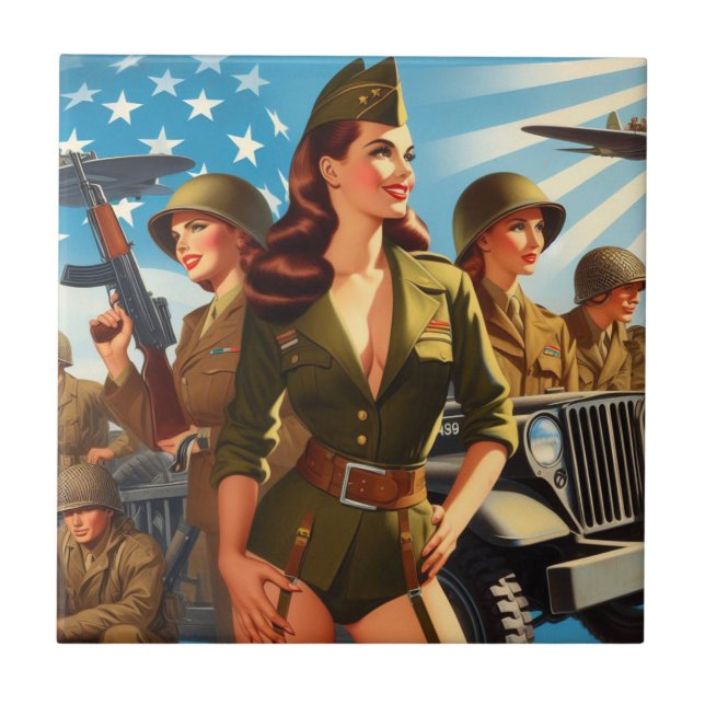 Vintage Military Girl Ceramic Tile (Front)