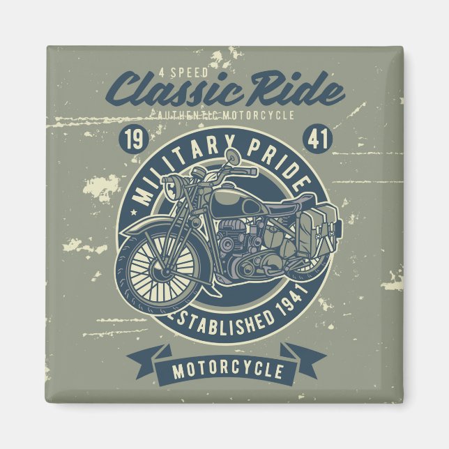 Vintage Military Motorcycle Magnet (Front)