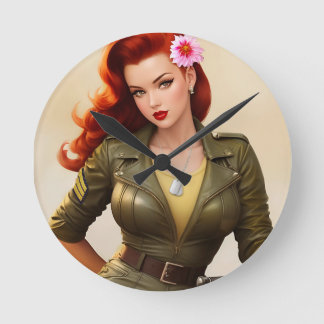 Vintage Military Pinup Wall Clock