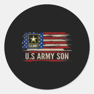 Vintage Military Son With Aamerican Flag Veteran Classic Round Sticker