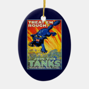 Vintage Military War Recruiting with a Wild Cat Ceramic Tree Decoration