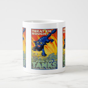 Vintage Military War Recruiting with a Wild Cat Large Coffee Mug