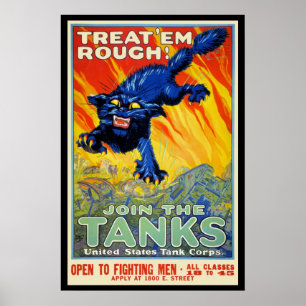 Vintage Military War Recruiting with a Wild Cat Poster