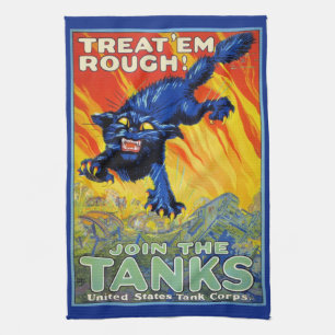 Vintage Military War Recruiting with a Wild Cat Tea Towel