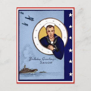Vintage MilitaryBirthday Greetings Sailor Postcard
