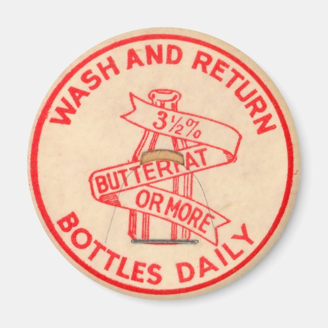 Vintage Milk Bottle Cap Magnet (Front)
