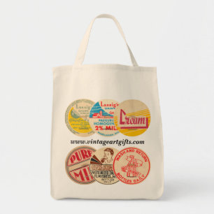 Vintage Milk Bottle Cap Organic Grocery Tote Bag