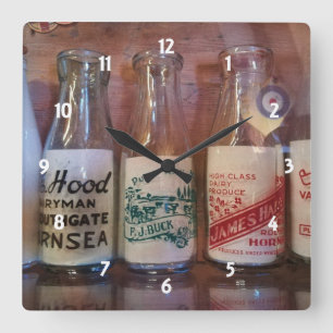 Vintage Milk  Bottles By Gone Times Square Wall Clock