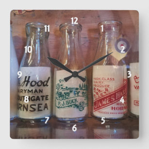 Vintage Milk  Bottles By Gone Times Square Wall Clock