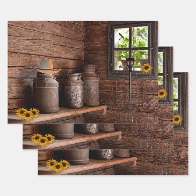 Vintage Milk Can Wrapping Paper Sheet (Set)