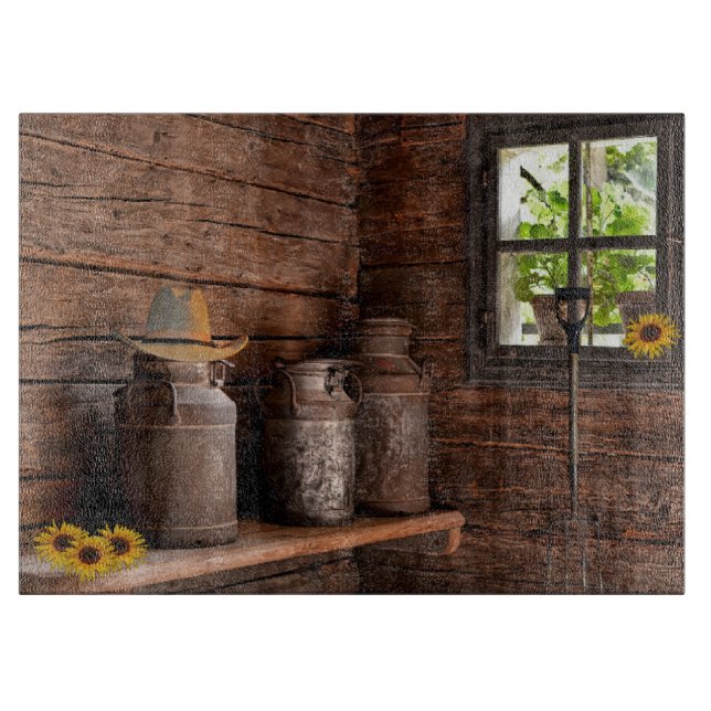 Vintage Milk Cans Cutting Board (Front)
