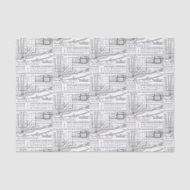 Vintage Milwaukee Railroad Map Tissue Paper (Front)