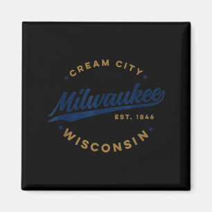 Vintage Milwaukee Wisconsin Cream City Blue Text  Magnet