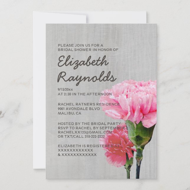 Vintage Mini-Carnation Bridal Shower Invitations (Front)
