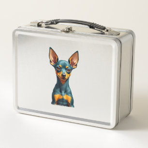 Vintage Miniature Pinscher Portrait Colourful Engr Metal Lunch Box