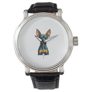 Vintage Miniature Pinscher Portrait Colourful Engr Watch