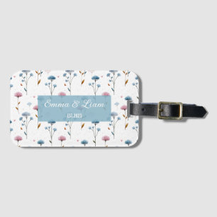 Vintage Minimal Blue and Pink Floral Personalised Luggage Tag