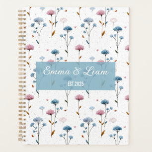 Vintage Minimal Blue and Pink Floral Personalised Planner