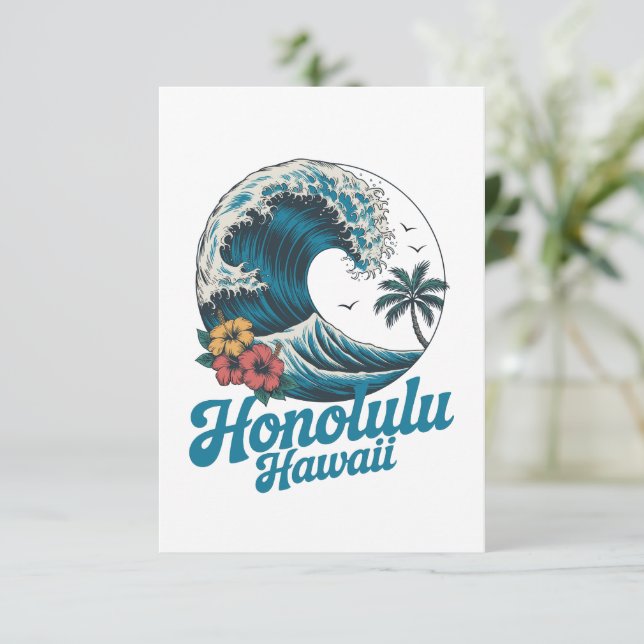 Vintage Minimal Honolulu Hawaii Aloha Travel  Card (Standing Front)