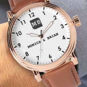 Vintage minimal Monogram couple gift Watch