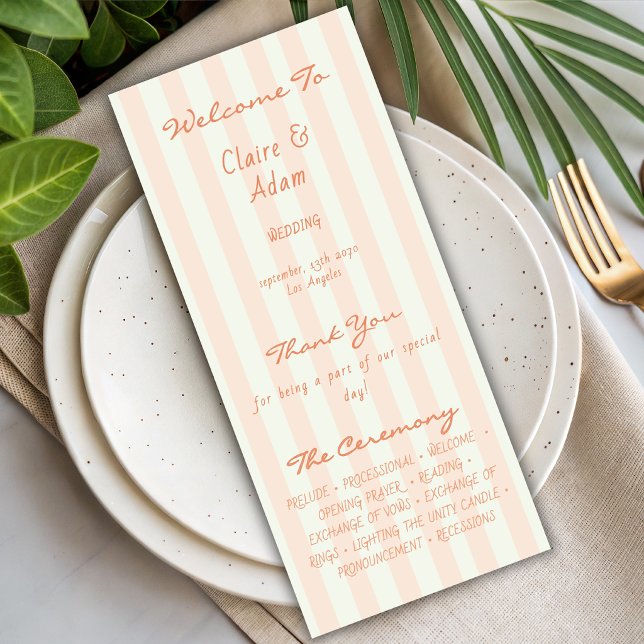 Vintage Minimal Peach Striped Wedding Program  (Creator Uploaded)