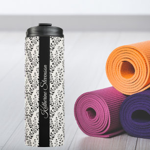 Vintage Minimalist Black Cream Floral Script Thermal Tumbler