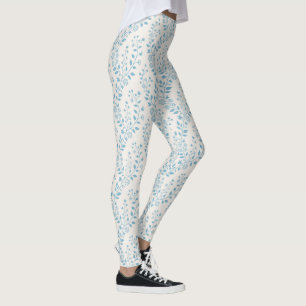Vintage Minimalist Dusty Blue Cream Floral Leggings