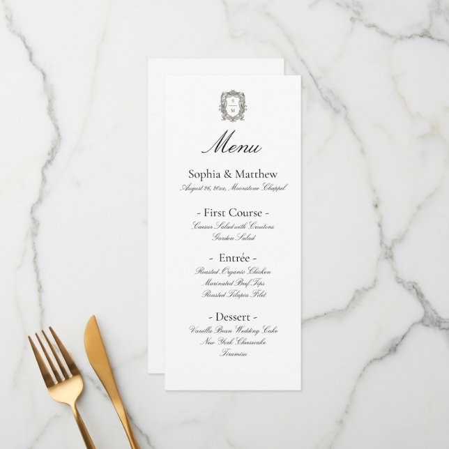 Vintage Minimalist Elegant Script Wedding Menu (Front/Back In Situ)
