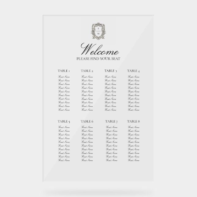 Vintage Minimalist Elegant Wedding Seating Chart  (Front)