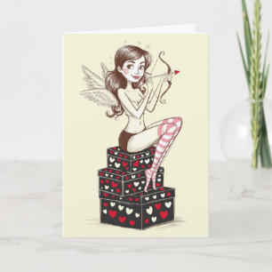 Vintage Minimalist Female Cupid Valentines Day Card