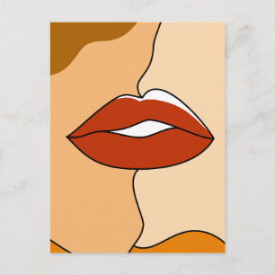Vintage Minimalist Kissing Couple Abstract Holiday Postcard