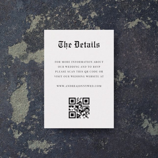 Vintage Minimalist QR Code Simple Wedding Details Enclosure Card (Creator Uploaded)