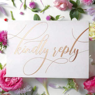 Vintage Minimalist Rose Gold Wedding QR Code RSVP Foil Holiday Card