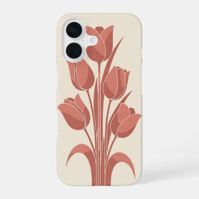 Vintage Minimalist Tulips iPhone 16 Case (Back)