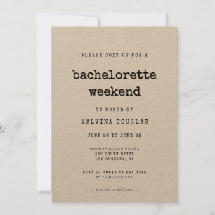 Vintage minimalist typewriter Bachelorette weekend Invitation