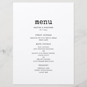 Vintage minimalist typewriter wedding menu