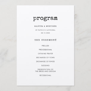 Vintage minimalist typewriter wedding program