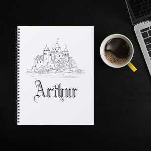 Vintage minimalistic mediaeval castle illustration planner