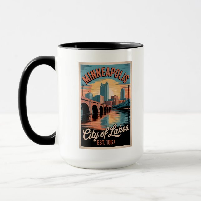 Vintage Minneapolis Minnesota Retro Travel Poster  Mug (Left)