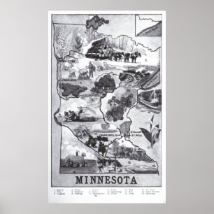 Vintage Minnesota Illustrative Map (1921) Poster