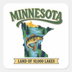 Vintage Minnesota Land of 10000 Lakes Map Square Sticker