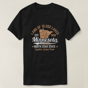 Vintage Minnesota Land of 10,000 Lakes Map Design T-Shirt