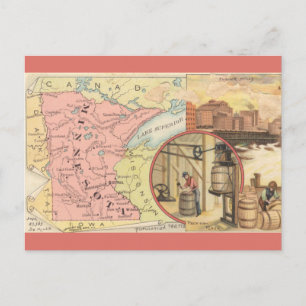 Vintage Minnesota Map Postcard