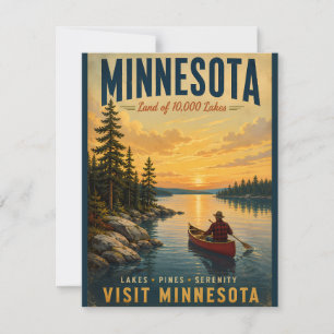 Vintage Minnesota Travel Poster with Canoeist on S Card