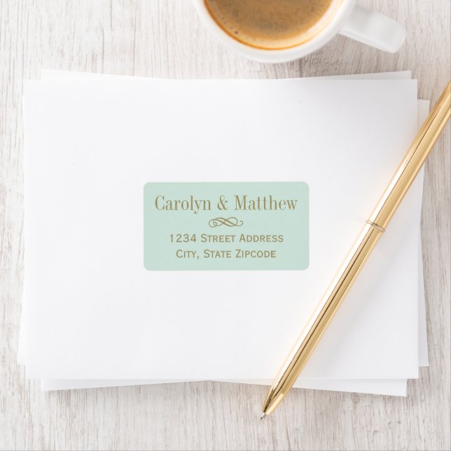 Vintage Mint Antique Gold Wedding Return Address Label (Insitu)